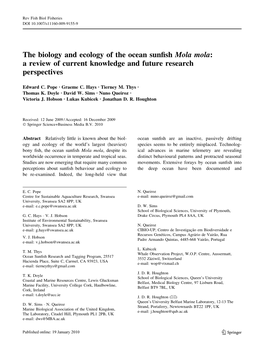 The Biology and Ecology of the Ocean Sunfish Mola Mola: a Review Of