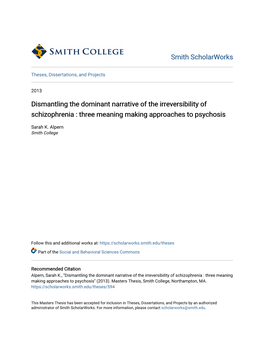 Dismantling the Dominant Narrative of the Irreversibility of Schizophrenia : Three Meaning Making Approaches to Psychosis