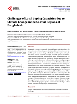 Challenges of Local Coping Capacities Due to Climate Change in the Coastal Regions of Bangladesh