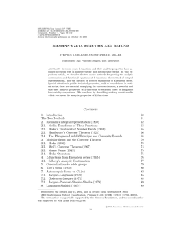 RIEMANN's ZETA FUNCTION and BEYOND Contents 1. Introduction 60 the Two Methods 61 2. Riemann's Integral Representation (1859