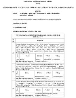 State Expert Appraisal Committee (SEAC) Kerala AGENDA FOR
