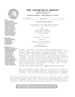 The Antarctican Society 905 North Jacksonville Street Arlington, Virginia 22205 Honorary President — Ambassador Paul C