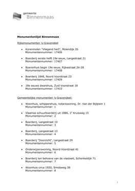 Monumentenlijst Binnenmaas Rijksmonumenten