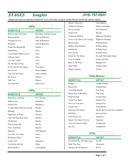 STAGES Songlist (516) 797-0801 Stages Has Quite an Extensive Repertoire