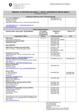 USEFUL ADDRESSES in METRO MANILA Last Update: 24.10.2019