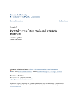 Parental Views of Otitis Media and Antibiotic Treatment Courtney Leigh Ross Louisiana Tech University