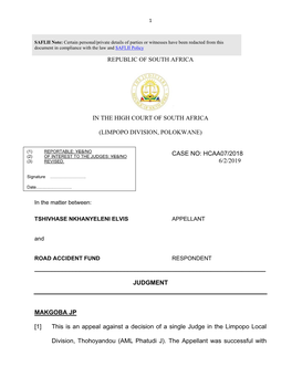 (Limpopo Division, Polokwane) Case No: Hcaa07/2018 6/2/2019