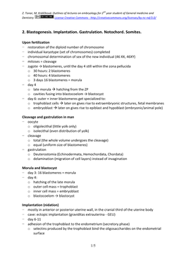 2. Blastogenesis. Implantation. Gastrulation. Notochord. Somites
