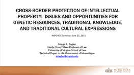Cross-Border Protection of Intellectual Property: Issues and Opportunities for Genetic Resources, Traditional Knowledge, and Traditional Cultural Expressions