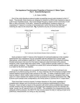 The Impedance-Transformation Properties of Common 4:1 Balun Types Part 1: Essential Background