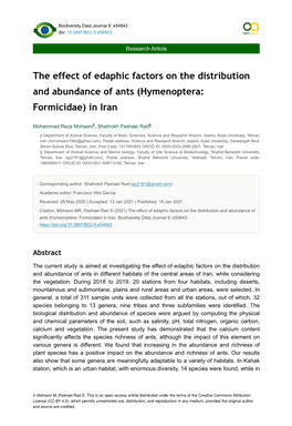 The Effect of Edaphic Factors on the Distribution and Abundance of Ants (Hymenoptera: Formicidae) in Iran