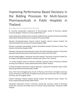 Improving Performance Based Decisions in the Bidding Processes for Multi-Source Pharmaceuticals in Public Hospitals in Thailand
