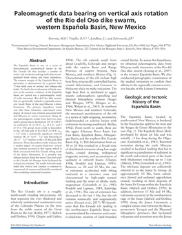 Paleomagnetic Data Bearing on Vertical Axis Rotation of the Rio Del Oso Dike Swarm, Western Española Basin, New Mexico