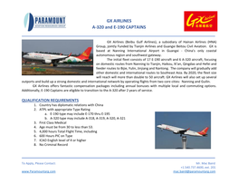 GX AIRLINES A-320 and E-190 CAPTAINS