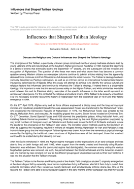 Influences That Shaped Taliban Ideology Written by Thomas Frear