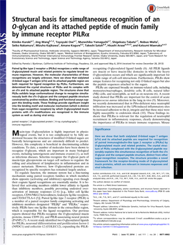 Structural Basis for Simultaneous Recognition of an O-Glycan and Its Attached Peptide of Mucin Family by Immune Receptor Pilrα