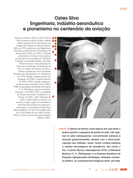 Ozires Silva Engenharia, Indústria Aeronáutica E Pioneirismo No Centenário Da Aviação