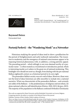 Partenij Pavlovič – the “Wandering Monk” As a Networker