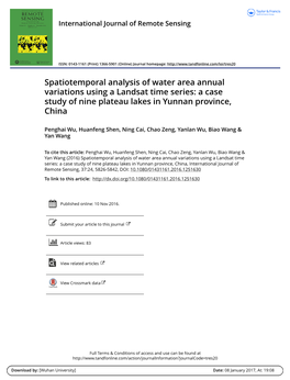 Spatiotemporal Analysis of Water Area Annual Variations Using a Landsat Time Series: a Case Study of Nine Plateau Lakes in Yunnan Province, China