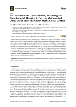 Relations Between Generalization, Reasoning and Combinatorial Thinking in Solving Mathematical Open-Ended Problems Within Mathematical Contest