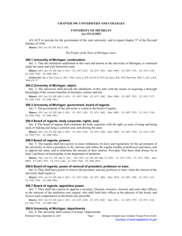 CHAPTER 390. UNIVERSITIES and COLLEGES UNIVERSITY of MICHIGAN Act 151 of 1851 an ACT to Provide for the Government of the State