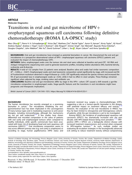 Transitions in Oral and Gut Microbiome of HPV+ Oropharyngeal Squamous Cell Carcinoma Following Deﬁnitive Chemoradiotherapy (ROMA LA-OPSCC Study)