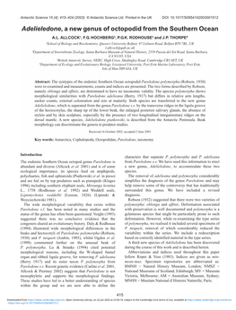 Adelieledone, a New Genus of Octopodid from the Southern Ocean A.L