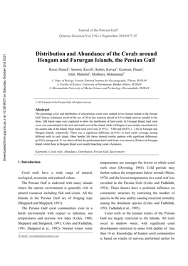 Distribution and Abundance of the Corals Around Hengam and Farurgan Islands, the Persian Gulf