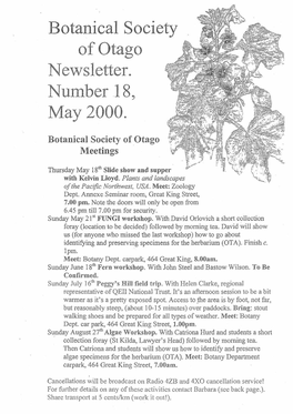 Botanical Society of Otago Newsletter. Number 18, May 2000