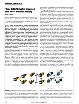 Three-Butter¯Y System Provides a Field Test of Muè Llerian Mimicry