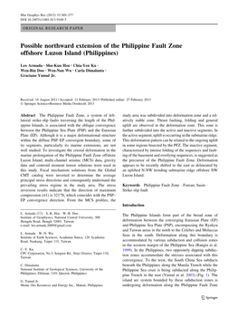 Possible Northward Extension of the Philippine Fault Zone Offshore Luzon Island (Philippines)