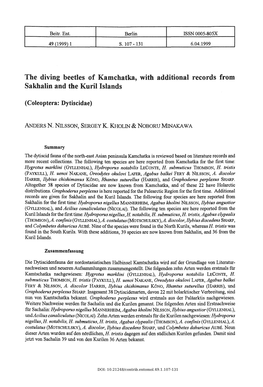 The Diving Beetles of Kamchatka, with Additional Records from Sakhalin and the Kuril Islands