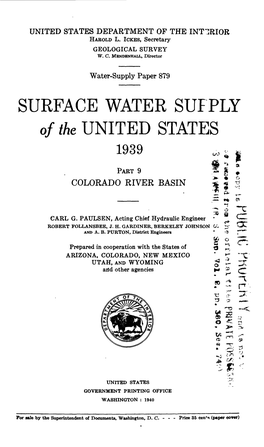 SURFACE WATER SUPPLY of the UNITED STATES 1939 V> , PART 9 ? | COLORADO RIVER BASIN * *