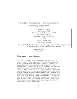 A Complete Bibliography of Publications in the Journal of Algorithms