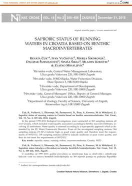 Saprobic Status of Running Waters in Croatia Based on Benthic Macroinvertebrates