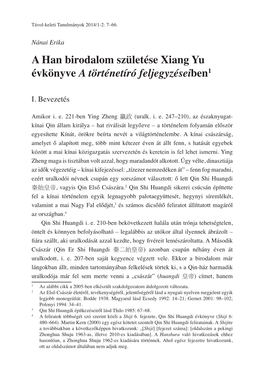 A Han Birodalom Születése Xiang Yu Évkönyve a Történetíró Feljegyzéseiben1