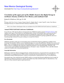 Correlation of the Upper Part of the Middle Jurassic San Rafael Group in Northeast Arizona, Northwest New Mexico, and Southeast Utah Robert B