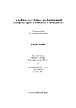 Le Vodou Asogwe Diasporique Transnational Ontologie Analogique Et Naturalisme Moderne Globalisé