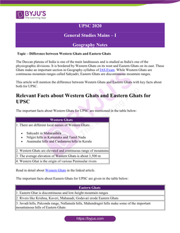 Relevant Facts About Western Ghats and Eastern Ghats for UPSC