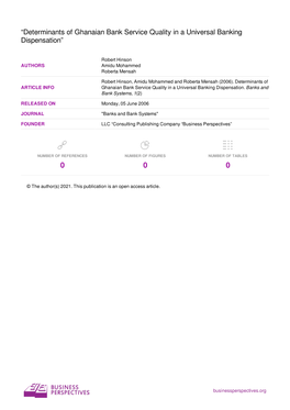 Determinants of Ghanaian Bank Service Quality in a Universal Banking Dispensation”