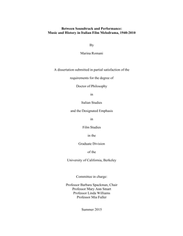 Between Soundtrack and Performance: Music and History in Italian Film Melodrama, 1940-2010