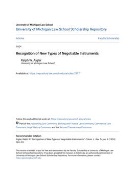 Recognition of New Types of Negotiable Instruments