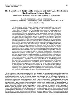 The Regulation of Triglyceride Synthesis and Fatty Acid Synthesis in Rat Epididymal Adipose Tissue EFFECTS of ALTERED DIETARY and HORMONAL CONDITIONS