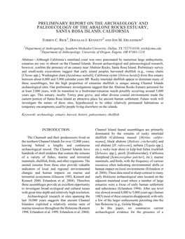 Preliminary Report on the Archaeology and Paleoecology of the Abalone Rocks Estuary, Santa Rosa Island, California