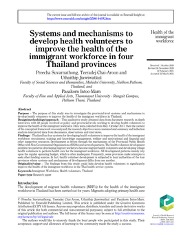 Systems and Mechanisms to Develop Health Volunteers to Improve the Health of the Immigrant Workforce in Thailand