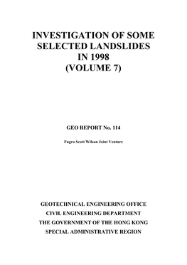Section 1 : Detailed Study of the Landslides Below Ramp G of the Ting Kau Bridge & Approach Viaduct Contract from 4 May 1998 to 9 June 1998