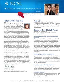 Note from the President Join Us! Events at the NCSL Fall Forum