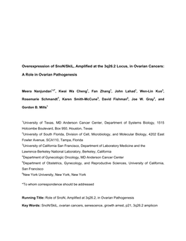 Overexpression of Snon/Skil, Amplified at the 3Q26.2 Locus, in Ovarian Cancers