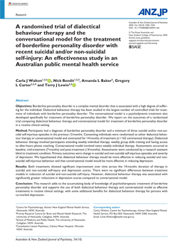 A Randomised Trial of Dialectical Behaviour Therapy and The