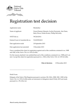 Registration Test Decision